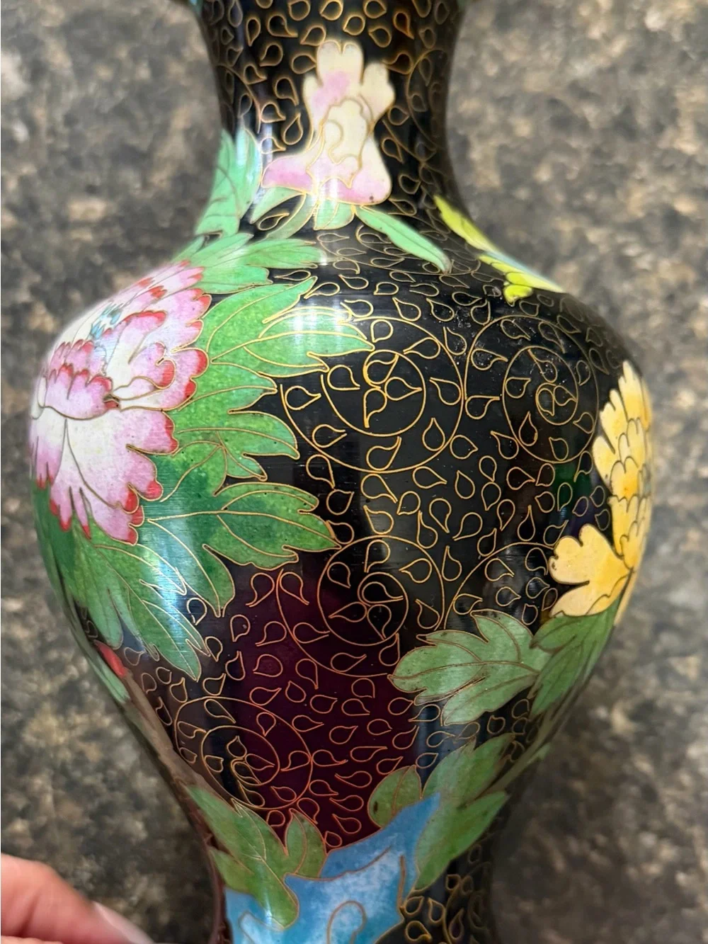 Black Cloisonné Vase with Floral & Butterfly Motif - Picture 3 of 6